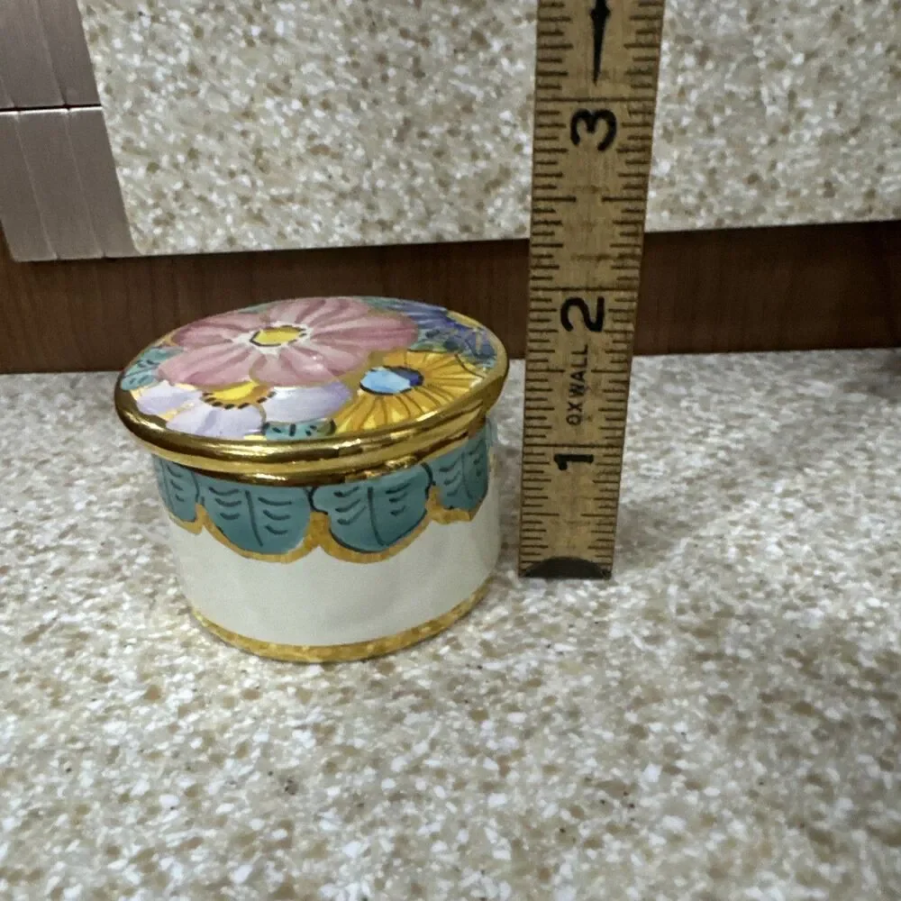 Vintage Ceramic D'Arte Sambuco Mario & Co Floral Trinket Box Italy